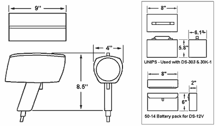 Diagrama con dimensiones de estroboscopio DS-303